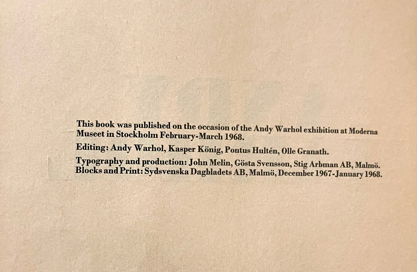 ANDY WARHOL, 1968 Exhibition Catalogue, Moderna Museet Stockholm, FIRST EDITION
