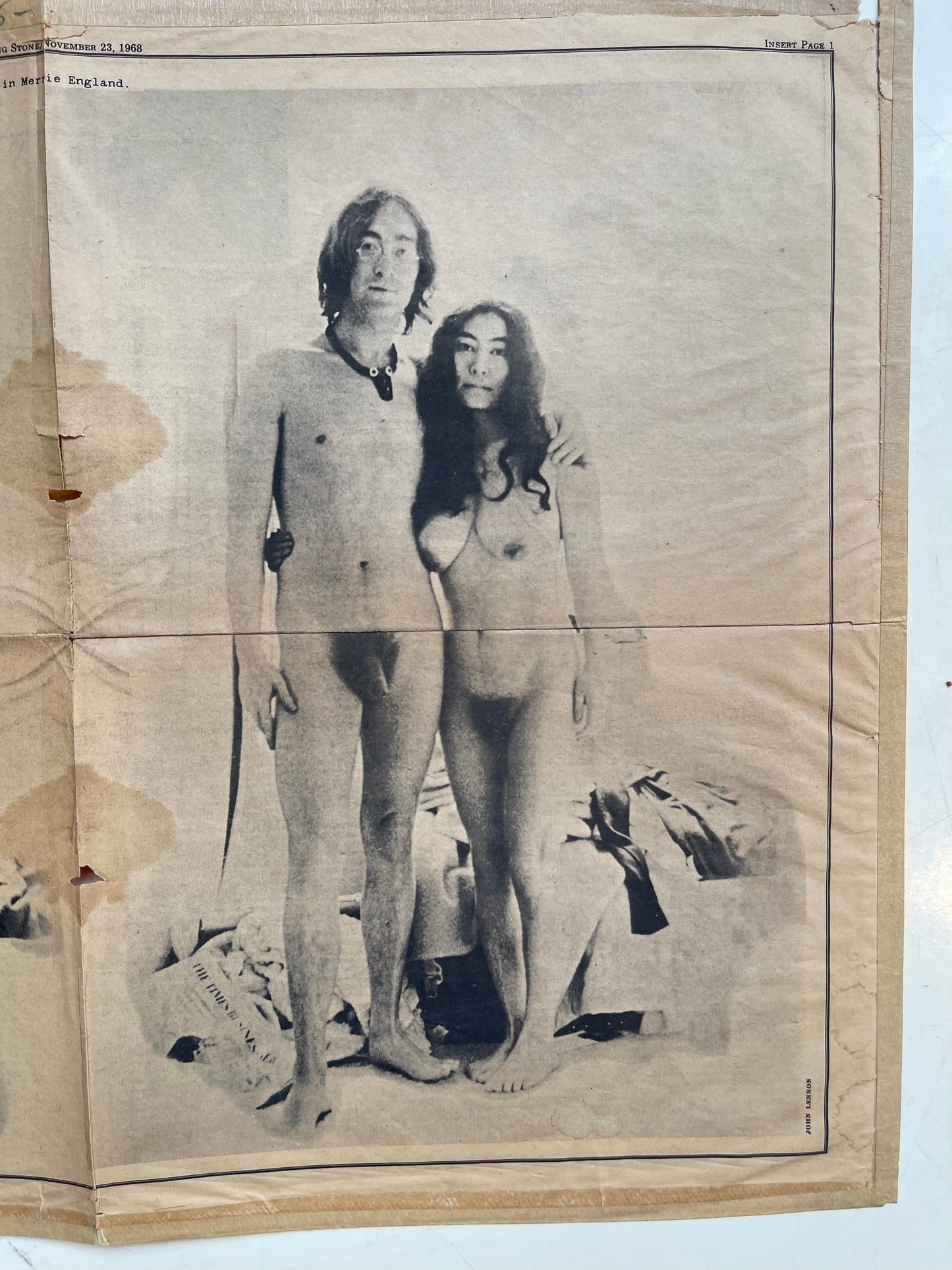Yoko Ono and John Lennon Rolling Stone Nov 23, 1968 Two Virgins Double Centerfold