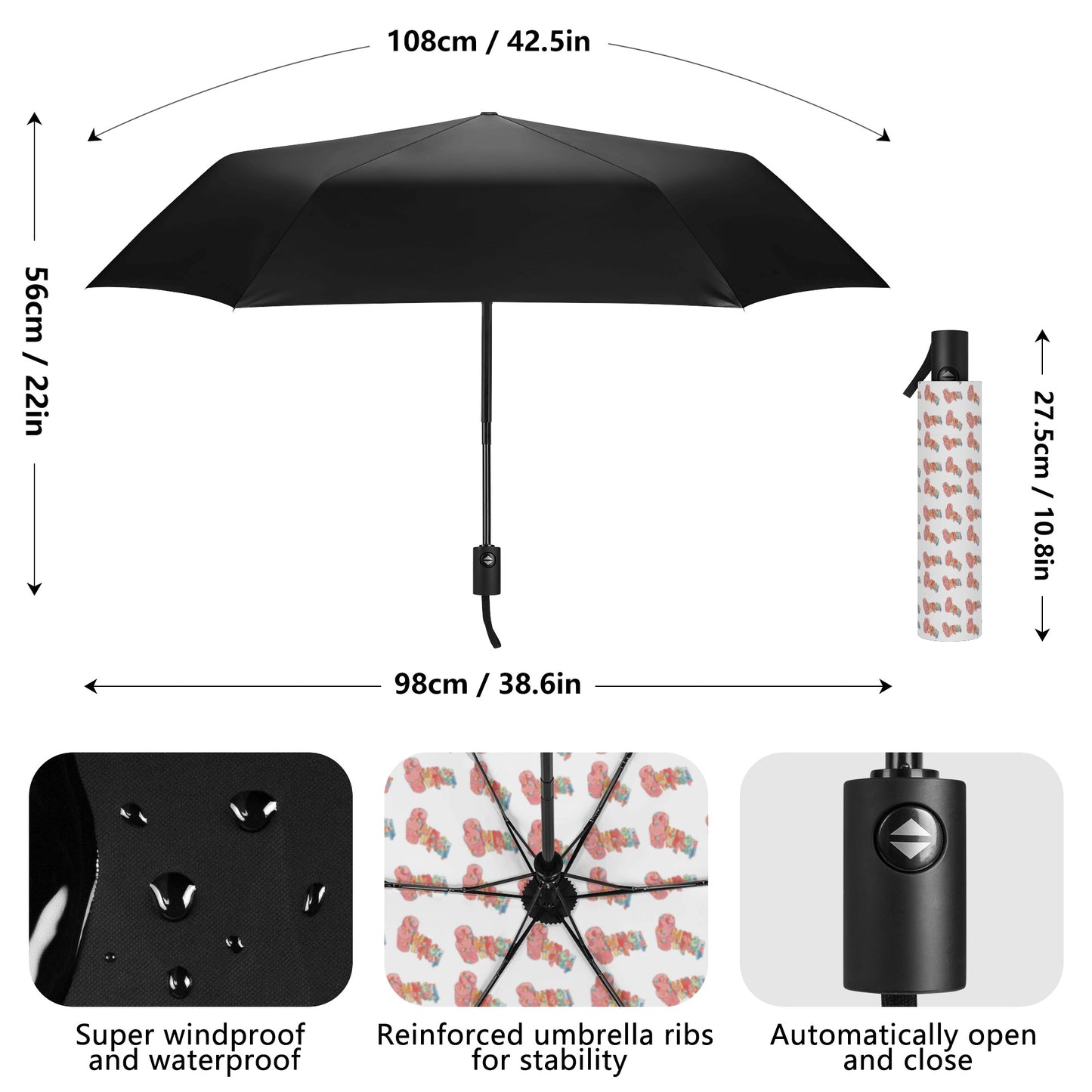 Super Fully Auto Open & Close Umbrella Printing Inside