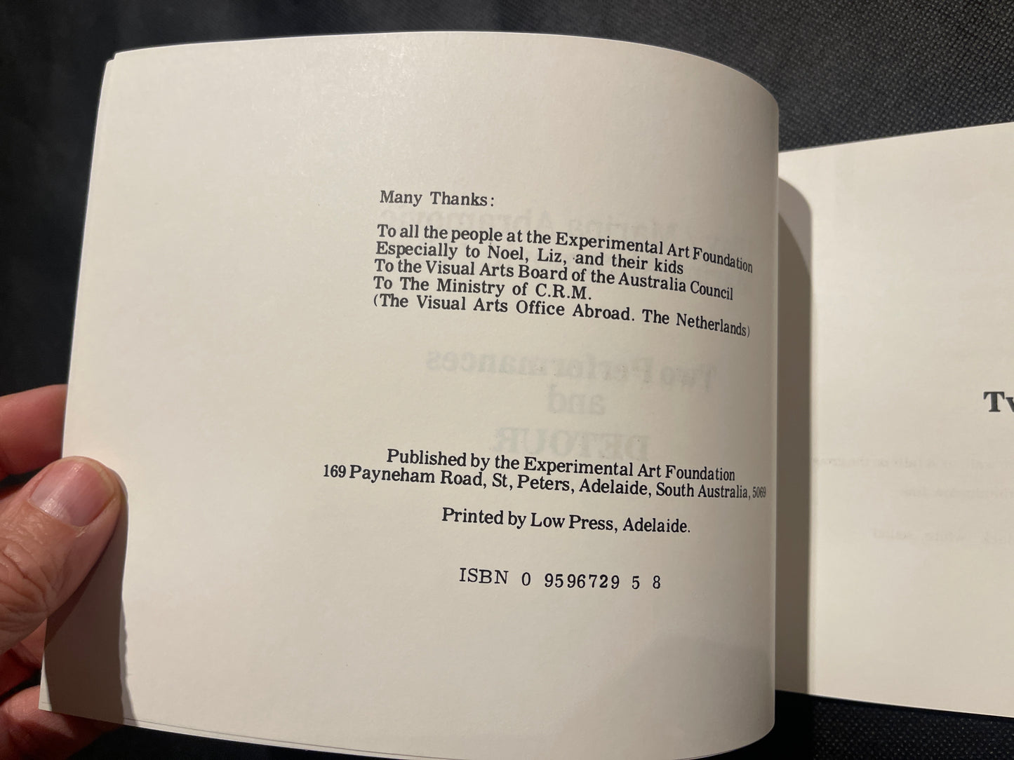Ulay / Marina Abramović – Two Performances and DETOUR (Experimental Art Foundation, Adelaide, 1979)