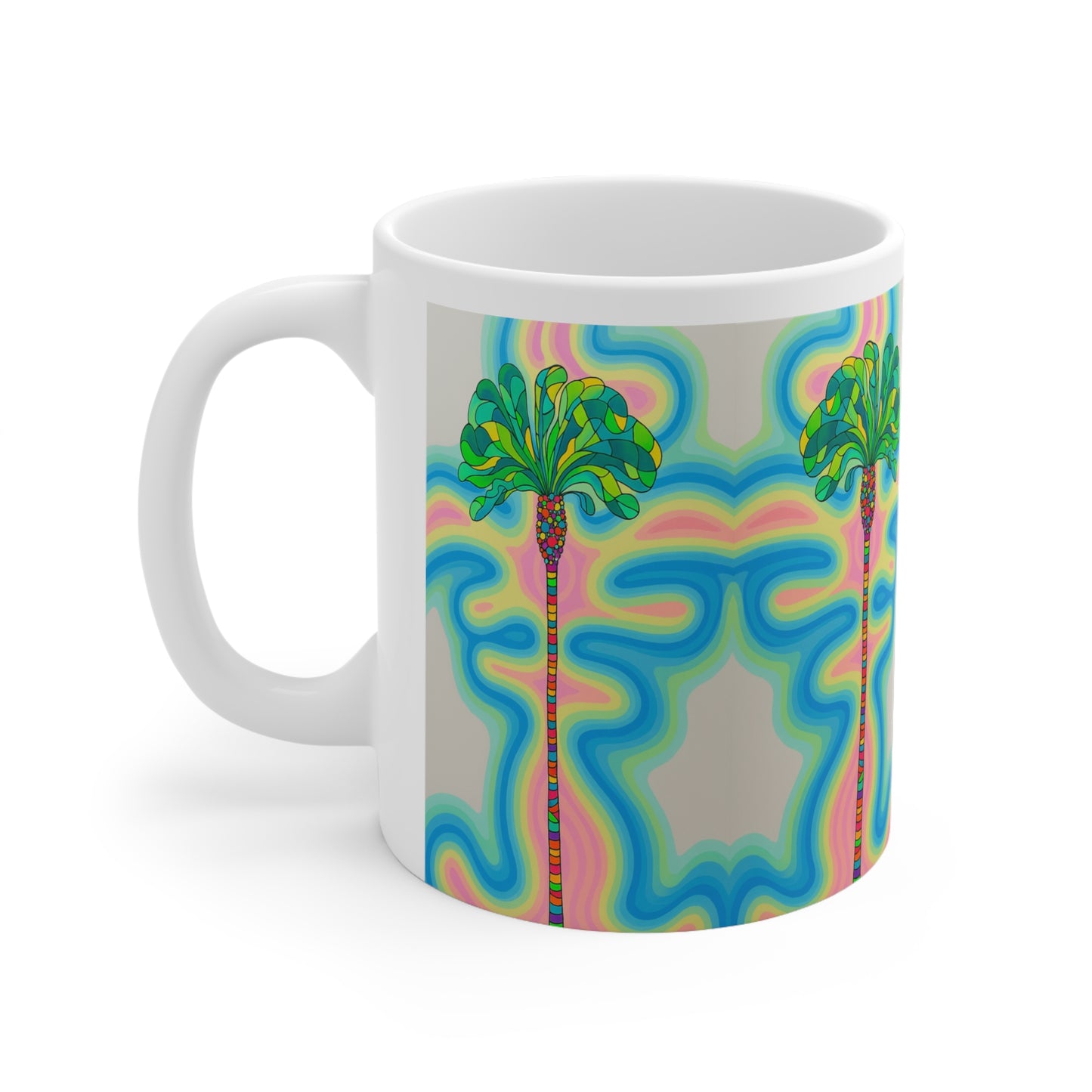 Mug - Exotic Palmtree Tropical White Ceramic 11oz