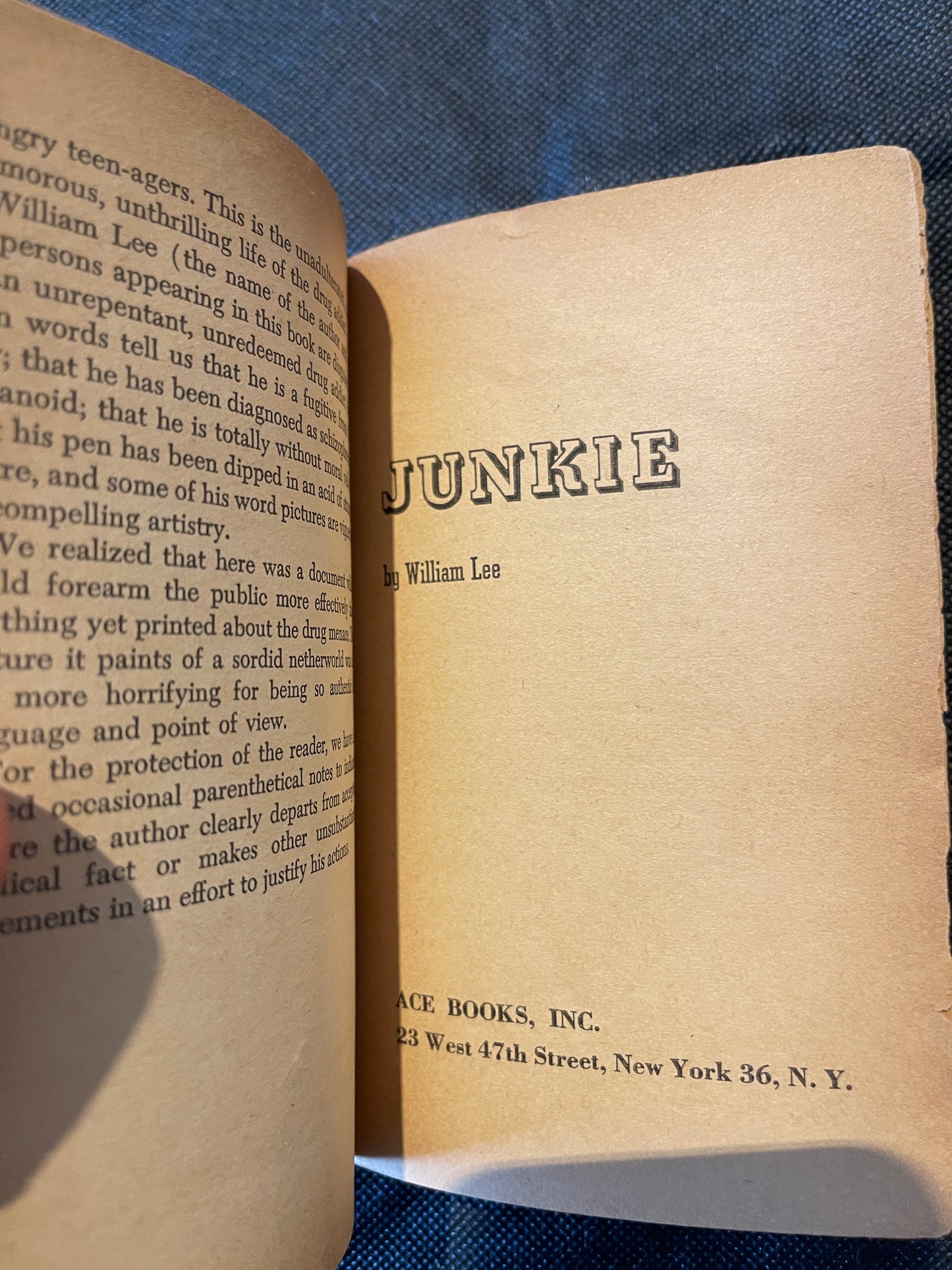 Burroughs, William S. (as William Lee) / Maurice Helbrant. Junkie: Confessions of an Unredeemed Drug Addict / Narcotic Agent. Ace Double Books D-15. New York: Ace Books, 1953. First Edition / First Printing