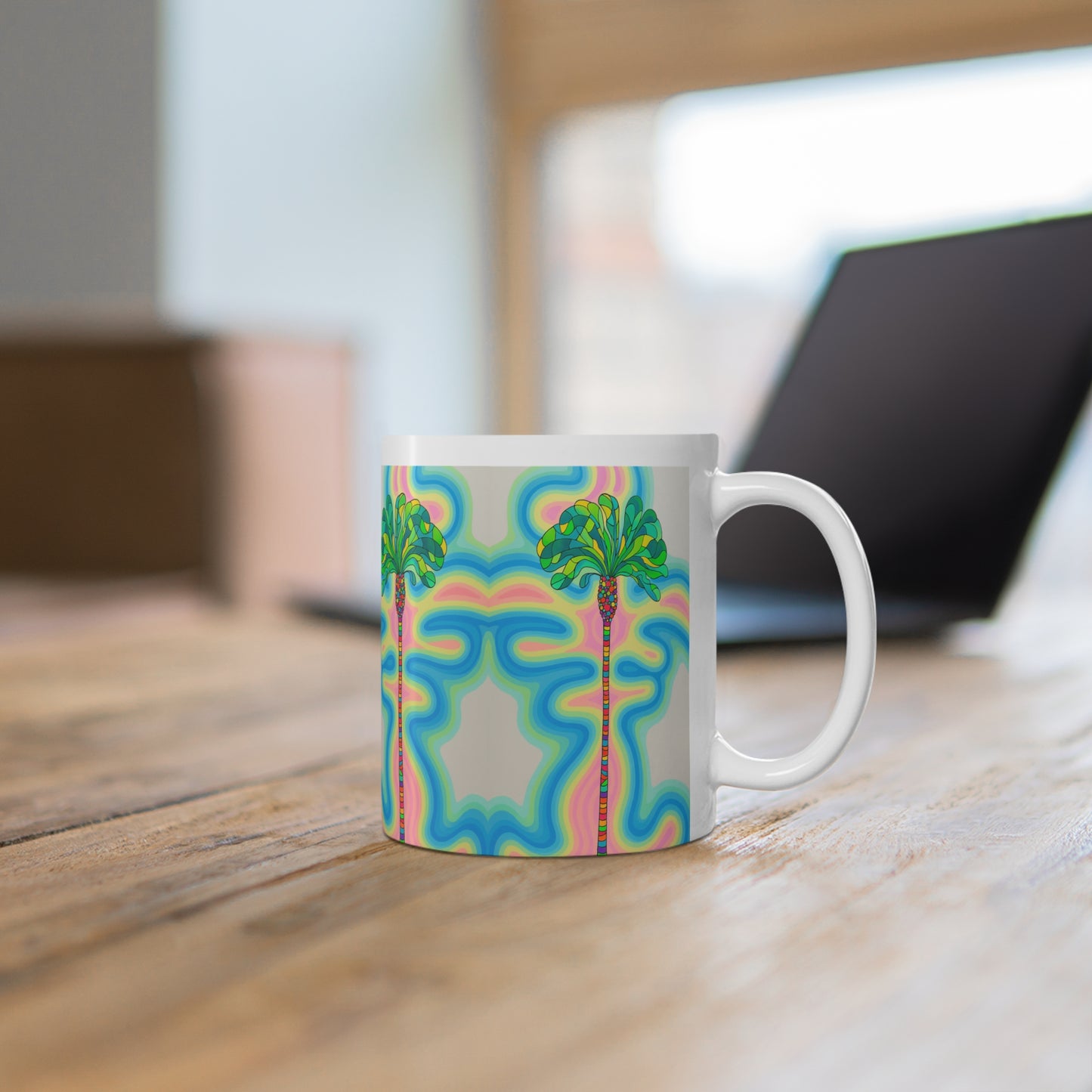 Mug - Exotic Palmtree Tropical White Ceramic 11oz