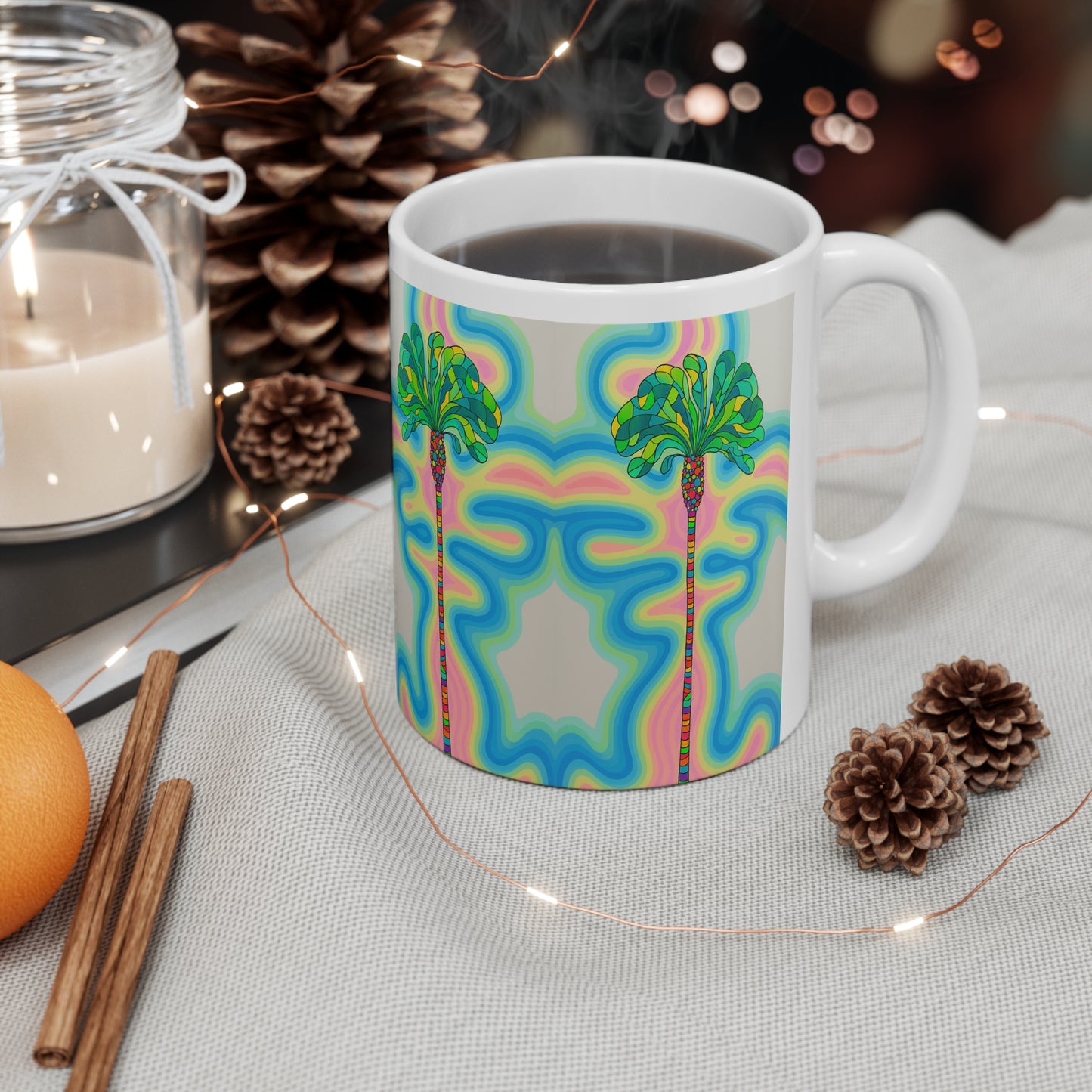 Mug - Exotic Palmtree Tropical White Ceramic 11oz