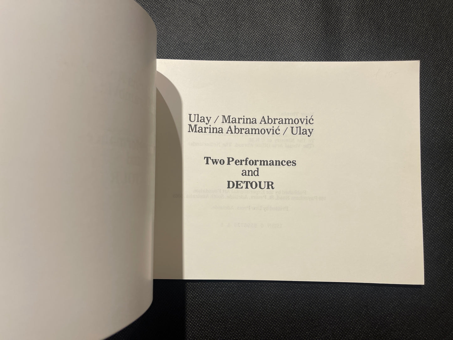 Ulay / Marina Abramović – Two Performances and DETOUR (Experimental Art Foundation, Adelaide, 1979)