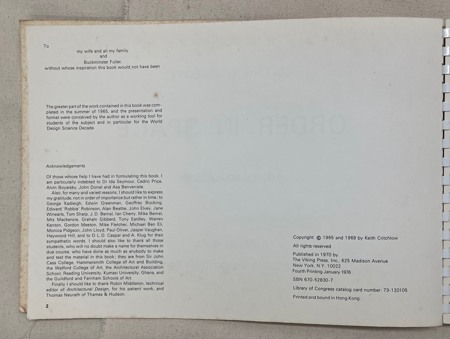 ORDER IN SPACE
A design source book by Keith Critchlow 1976