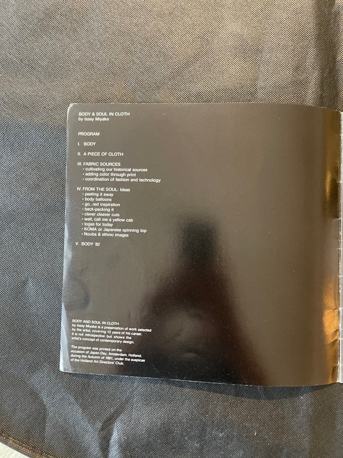 Issey Miyake – Body & Soul in Cloth
Rare 1981 exhibition/program publication