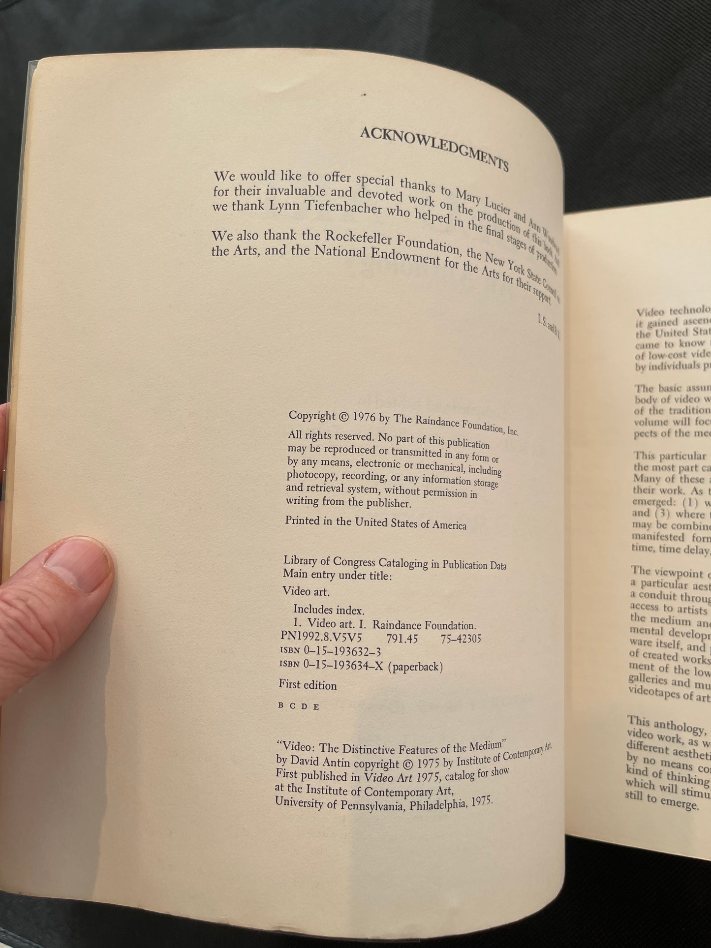 Schneider, Ira & Korot, Beryl (eds.). VIDEO ART: An Anthology. New York: Harcourt Brace Jovanovich / Raindance Foundation, 1976. First edition, paperback